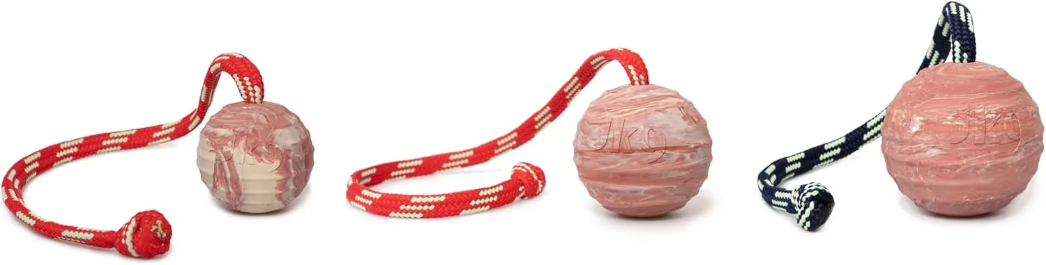 Julius-K9 IDC Natural Rubber Ball with String, Horizontally Grooved, 50 mm