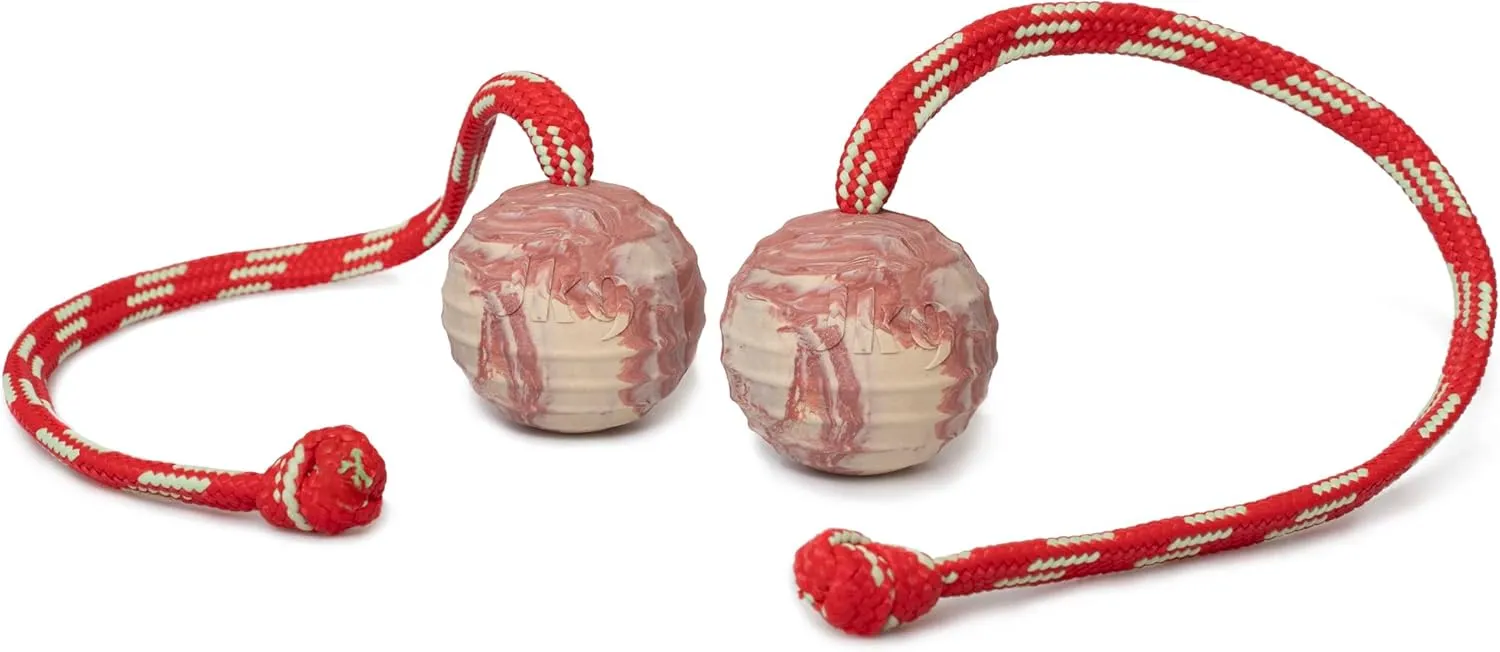 Julius-K9 IDC Natural Rubber Ball with String, Horizontally Grooved, 50 mm