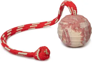 Julius-K9 IDC Natural Rubber Ball with String, Horizontally Grooved, 50 mm