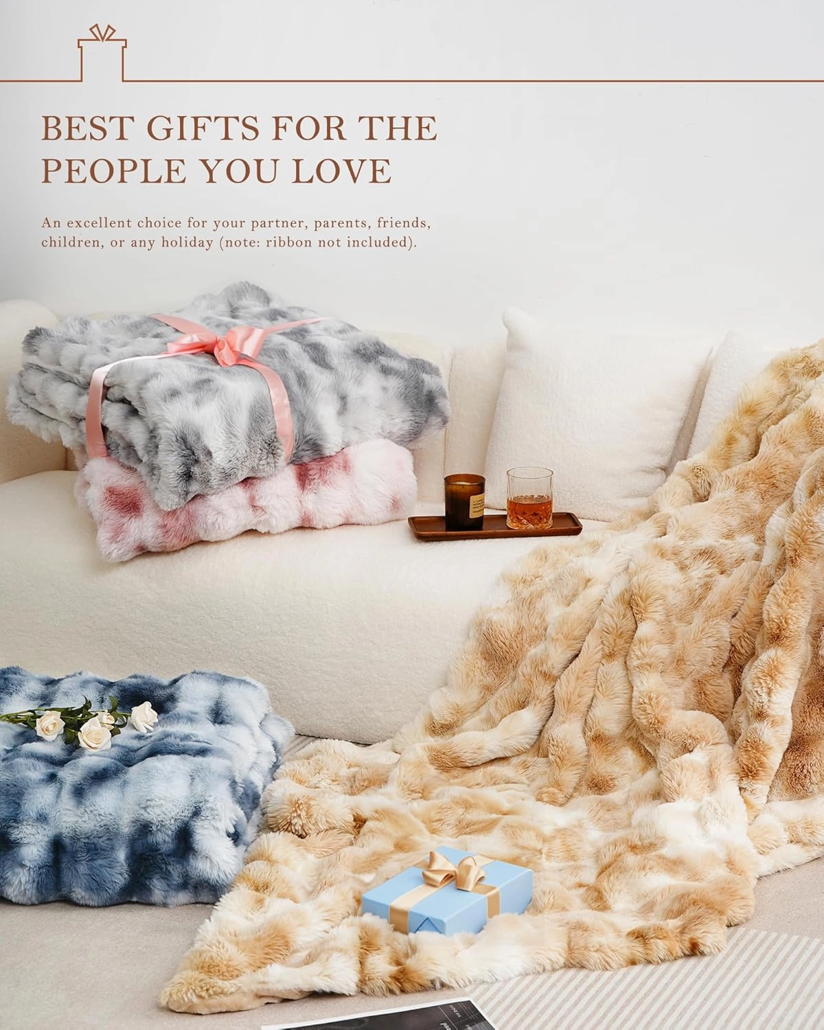 July Tie Dye Gray Cozy Bubble Fleece Blanket for Couch, Faux Fur Blanket for Sofa, Fluffy Soft Decorative Throw for Bed and Winter, Mother's Day Cozy Gifts, Machine Washable, 50" x 60", TD-GY5060