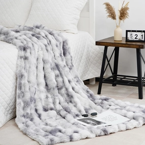 July Tie Dye Gray Cozy Bubble Fleece Blanket for Couch, Faux Fur Blanket for Sofa, Fluffy Soft Decorative Throw for Bed and Winter, Mother's Day Cozy Gifts, Machine Washable, 50" x 60", TD-GY5060