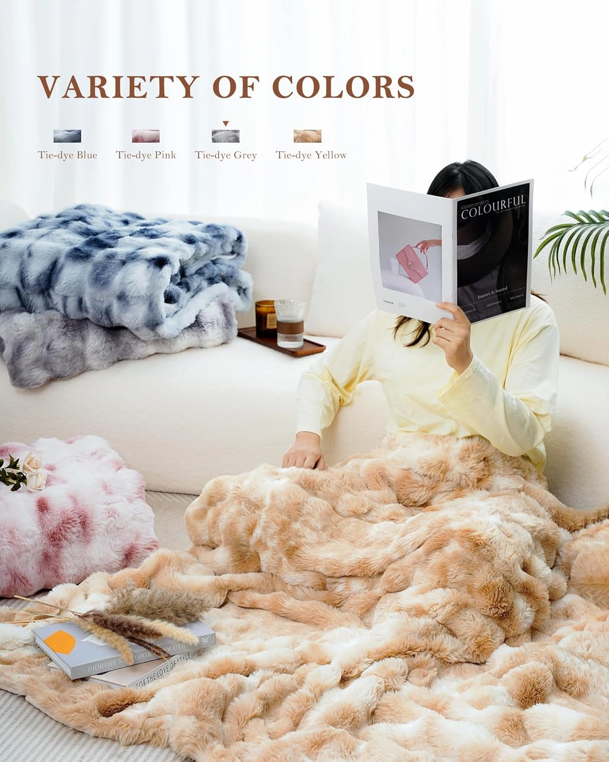 July Tie Dye Gray Cozy Bubble Fleece Blanket for Couch, Faux Fur Blanket for Sofa, Fluffy Soft Decorative Throw for Bed and Winter, Mother's Day Cozy Gifts, Machine Washable, 50" x 60", TD-GY5060