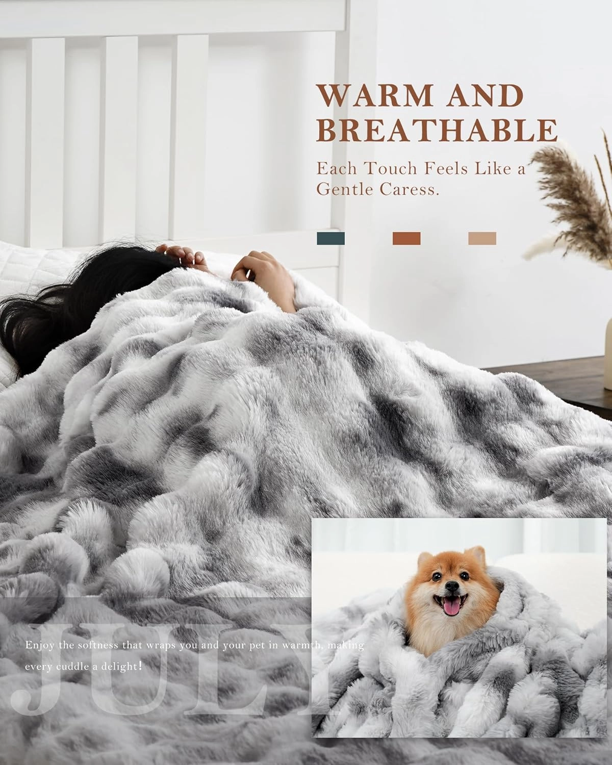 July Tie Dye Gray Cozy Bubble Fleece Blanket for Couch, Faux Fur Blanket for Sofa, Fluffy Soft Decorative Throw for Bed and Winter, Mother's Day Cozy Gifts, Machine Washable, 50" x 60", TD-GY5060