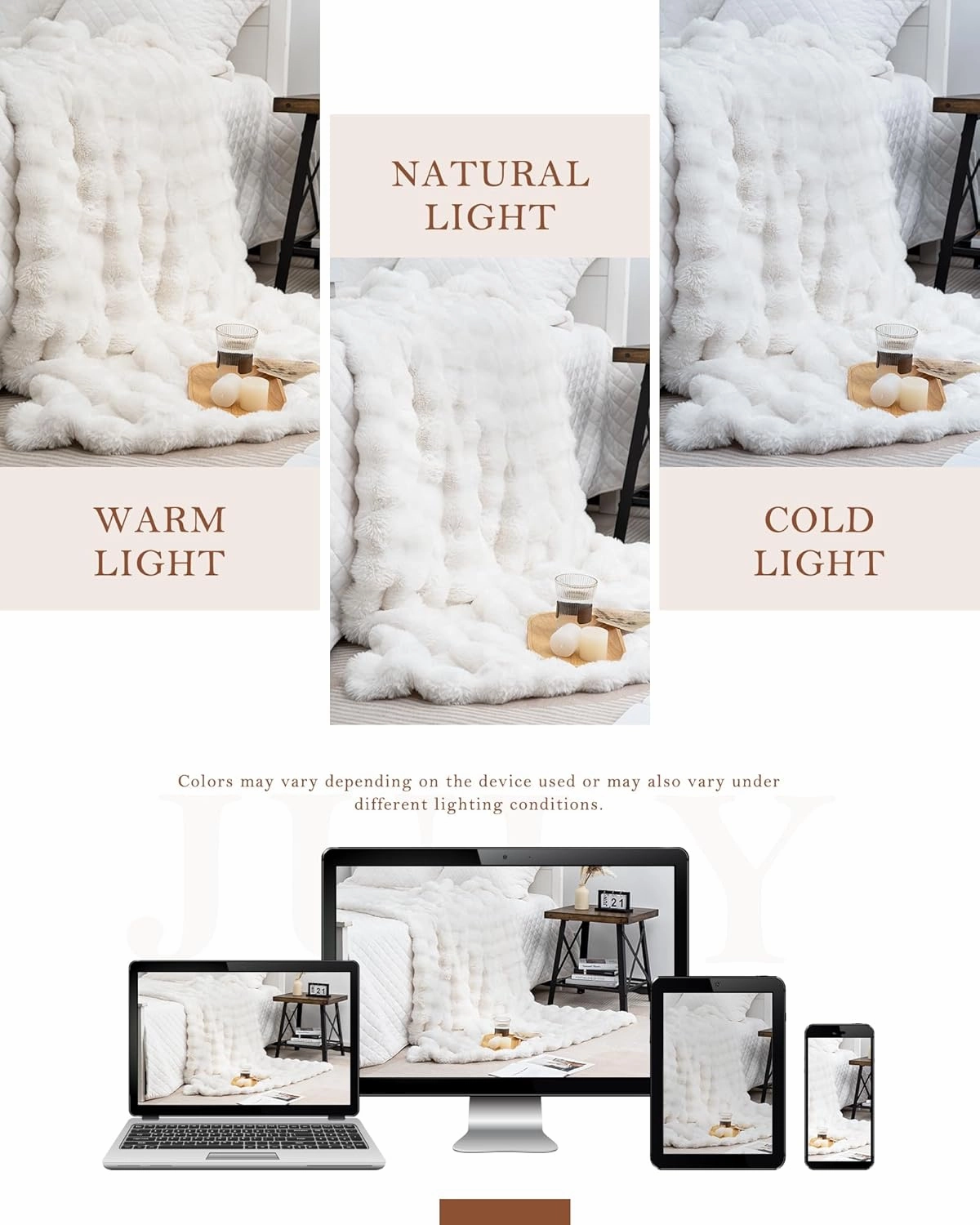 July White Bubble Fleece Blanket for Couch, Faux Rabbit Fur Throw Blanket, Soft Cozy Fluffy Decorative Blankets for Bed, Sofa, Mother's Day Cozy Gifts, Machine Washable, 50" x 60", SC-WE5060