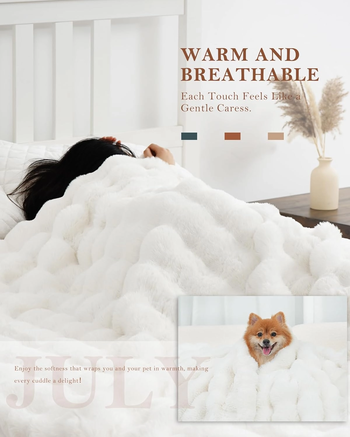 July White Bubble Fleece Blanket for Couch, Faux Rabbit Fur Throw Blanket, Soft Cozy Fluffy Decorative Blankets for Bed, Sofa, Mother's Day Cozy Gifts, Machine Washable, 50" x 60", SC-WE5060