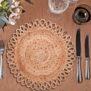 Jute Hand Braided Placemats Set of 6 | 14 Inches Artistic Round Tablemats for Kitchen Dining Table Top Sustainable Rug Mats & Dinner Table Plate Pads Mates Rustic Natural Fiber Vintage Natural Beige