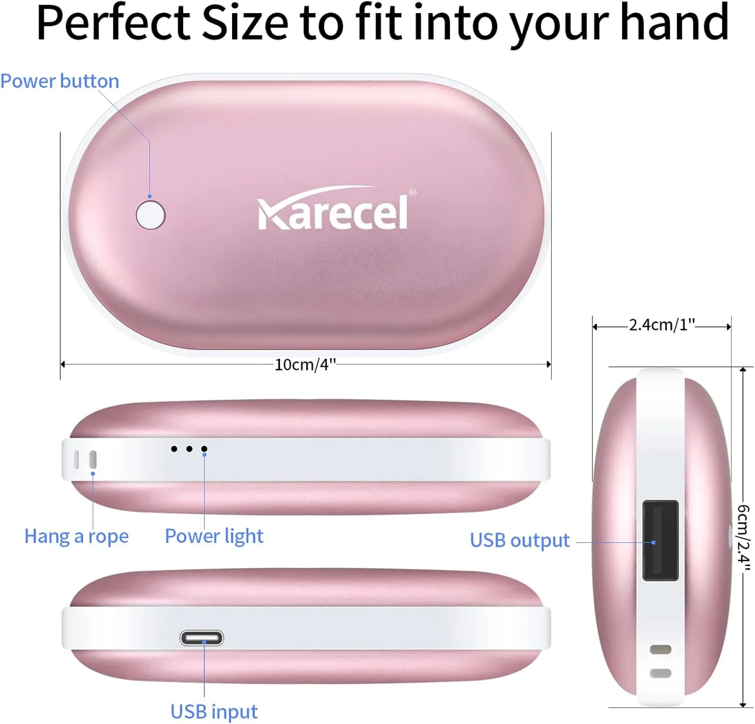 Karecel Rechargeable Hand Warmer, 5200mAh Double-Sided Fast Heating Electric Hand Warmer Power Bank, Up to 11Hrs, 3 Heat Settings, Portable Pocket Heater, Best Gifts for Women Men, Camping, Golf