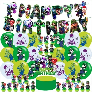 karg Cartoon Party Decorations - Mario Birthday Party Supplies - Banners, Cake Toppers, Cupcake Balloons - Red, Green