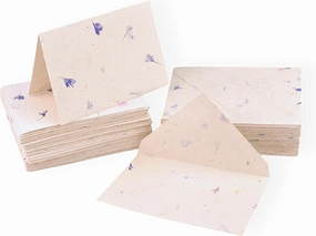 Kathmandu Valley Co. 50 Vintage 4x6 Handmade Lokta Paper Nepali Cherish Greeting Cards & Matching Decorative Flower Petal Envelopes. Folded blank cards. Handmade In Nepal. (Cornflower)