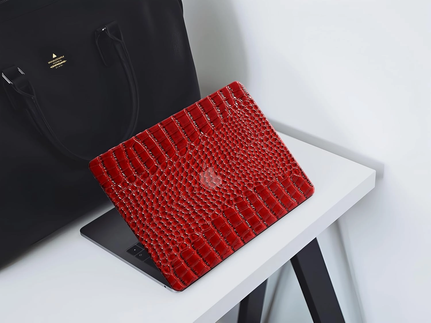 KEROM Crocodile Case for MacBook Air 13 inch M1 2021 2020 2019 2018 A2337 A2179 A1932, Crocodile MacBook Air M1 Case, Texutured Aligator Skin Snakeskin PU Leather Hard Shell & Keyboard Cover, Burgandy