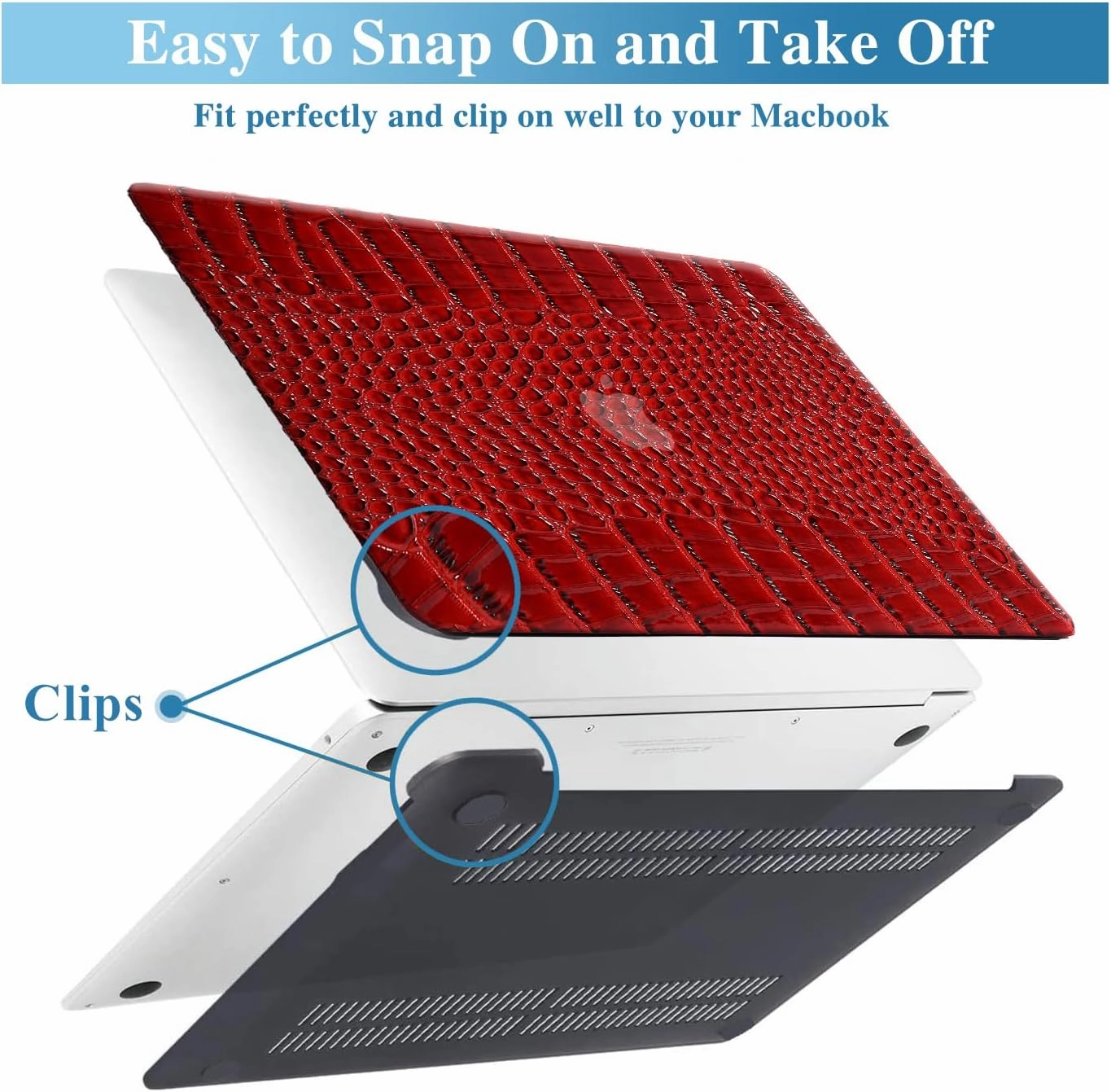 KEROM Crocodile Case for MacBook Air 13 inch M1 2021 2020 2019 2018 A2337 A2179 A1932, Crocodile MacBook Air M1 Case, Texutured Aligator Skin Snakeskin PU Leather Hard Shell & Keyboard Cover, Burgandy