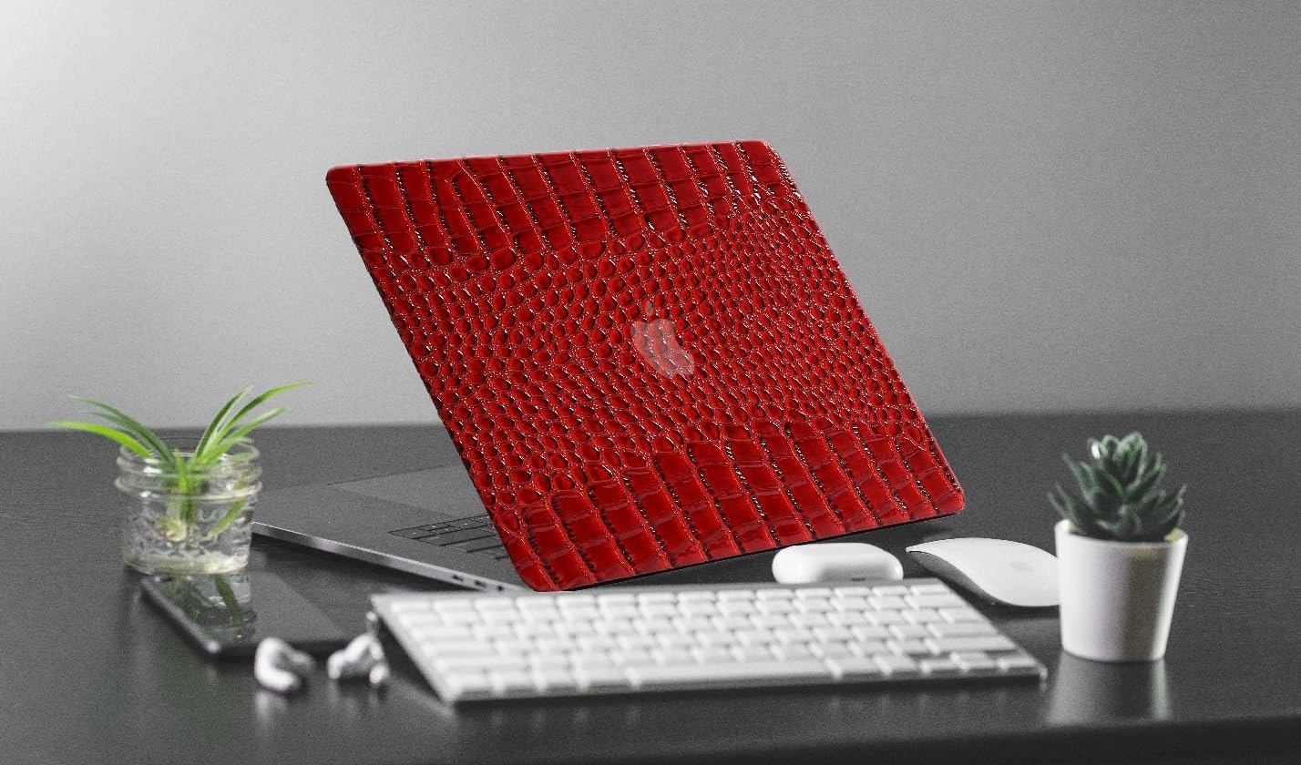 KEROM Crocodile Case for MacBook Air 13 inch M1 2021 2020 2019 2018 A2337 A2179 A1932, Crocodile MacBook Air M1 Case, Texutured Aligator Skin Snakeskin PU Leather Hard Shell & Keyboard Cover, Burgandy