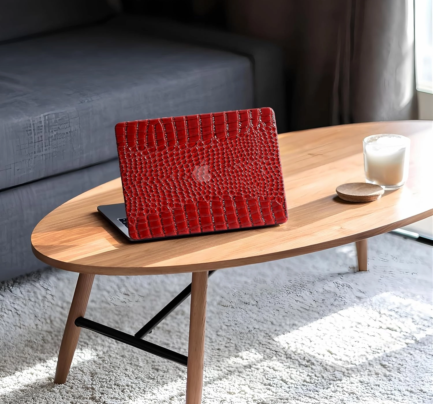 KEROM Crocodile Case for MacBook Air 13 inch M1 2021 2020 2019 2018 A2337 A2179 A1932, Crocodile MacBook Air M1 Case, Texutured Aligator Skin Snakeskin PU Leather Hard Shell & Keyboard Cover, Burgandy