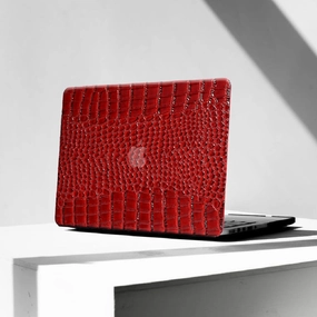 KEROM Crocodile Case for MacBook Air 13 inch M1 2021 2020 2019 2018 A2337 A2179 A1932, Crocodile MacBook Air M1 Case, Texutured Aligator Skin Snakeskin PU Leather Hard Shell & Keyboard Cover, Burgandy