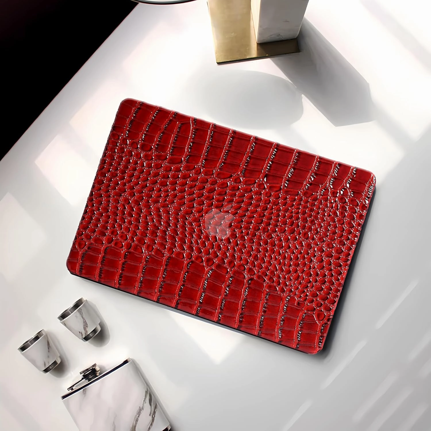 KEROM Crocodile Case for MacBook Air 13 inch M1 2021 2020 2019 2018 A2337 A2179 A1932, Crocodile MacBook Air M1 Case, Texutured Aligator Skin Snakeskin PU Leather Hard Shell & Keyboard Cover, Burgandy