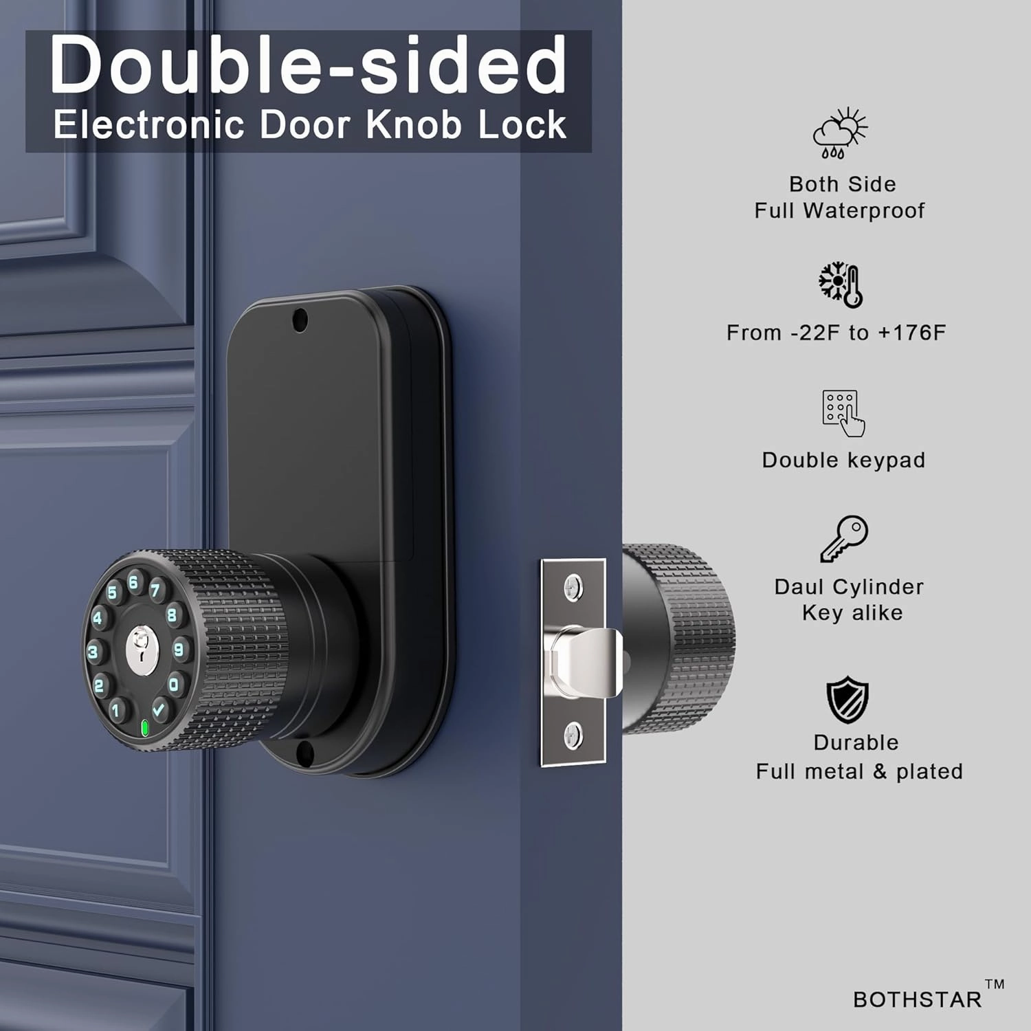 Keypad Door Knob with Key,Keyless Entry Door Lock, Code Locks Door Knob, Auto Lock,50 User Code,Easy to Install,for Home,Office,Bedroom,Garage,No Deadbolt