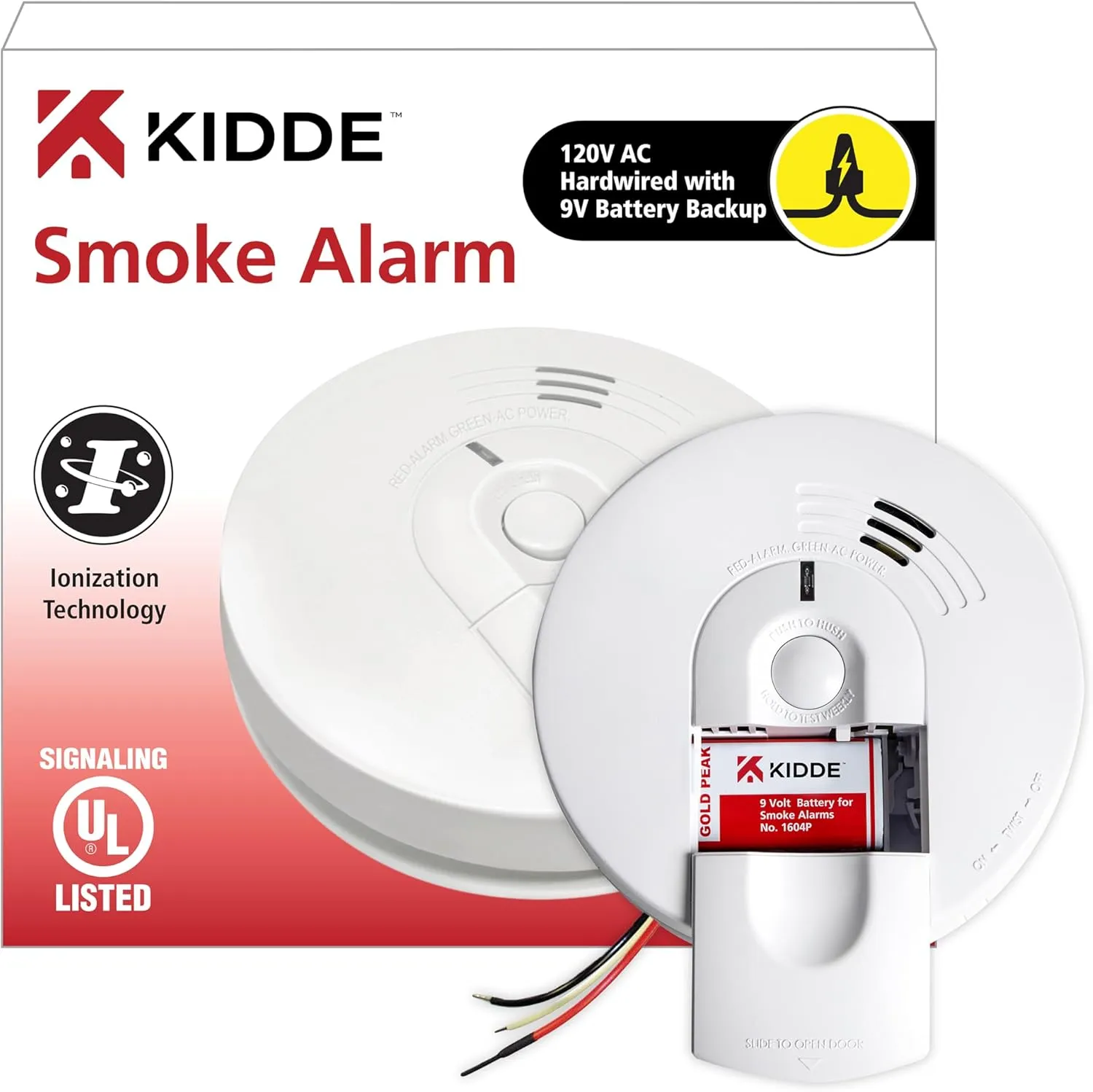 Kidde 21026063 AC Hardwired Smoke Detector Alarm with 9V Back up and Front Load Battery Door, White