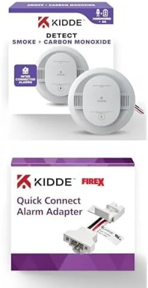 Kidde Hardwired Smoke & Carbon Monoxide Detector, AA Battery Backup Smoke Alarm and Kidde Adapter Bundle
