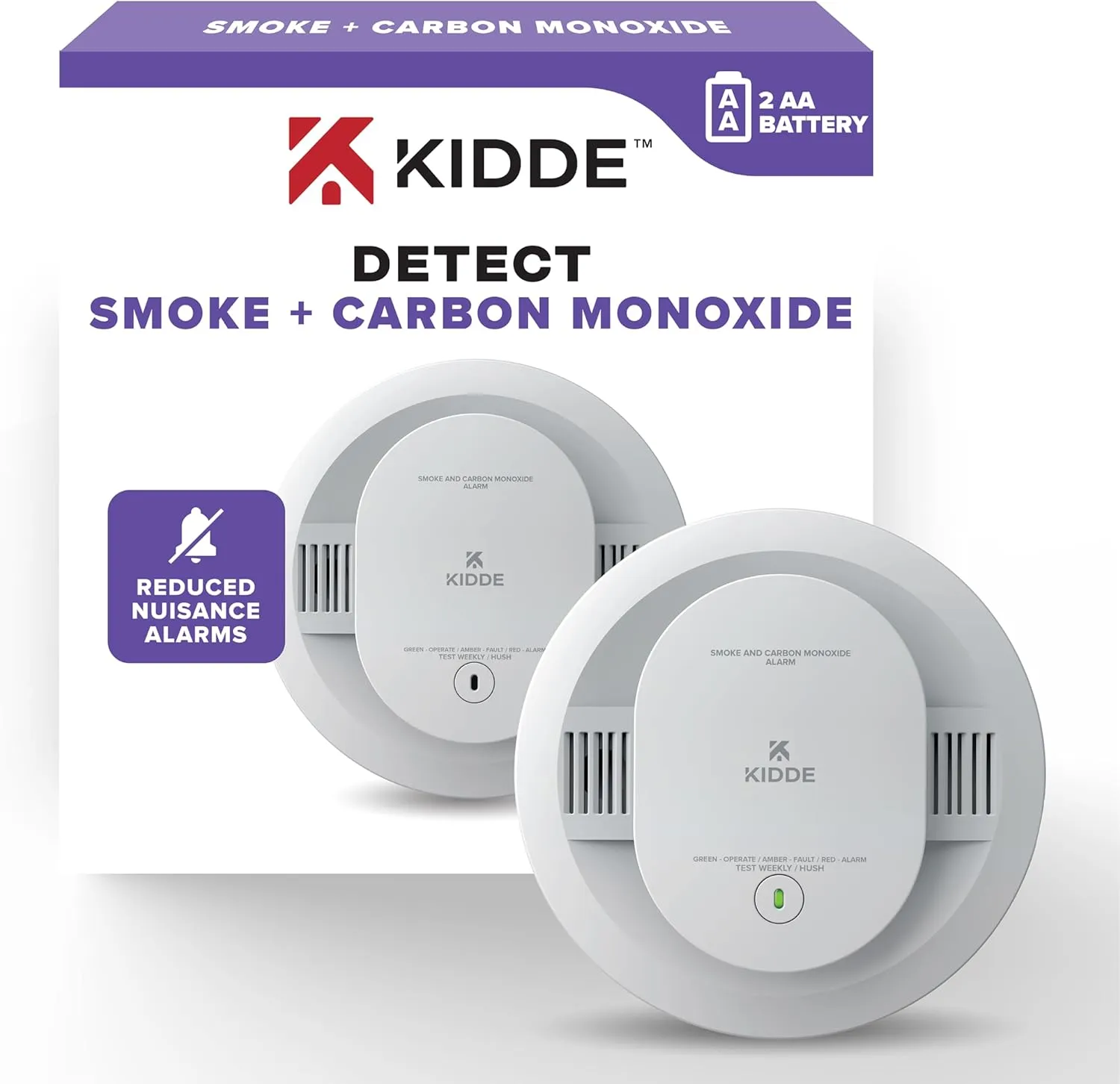 Kidde Smoke & Carbon Monoxide Detector, AA Battery Powered, Voice Alerts, LED Warning Light Indicators