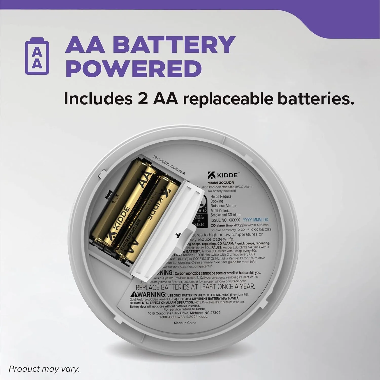 Kidde Smoke & Carbon Monoxide Detector, AA Battery Powered, Voice Alerts, LED Warning Light Indicators