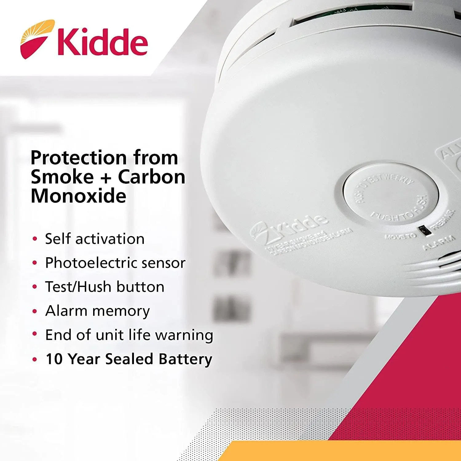 Kidde Smoke & Carbon Monoxide Detector Combo, 10-Year Battery, Replacement Alert, 4 Count (Pack of 1)