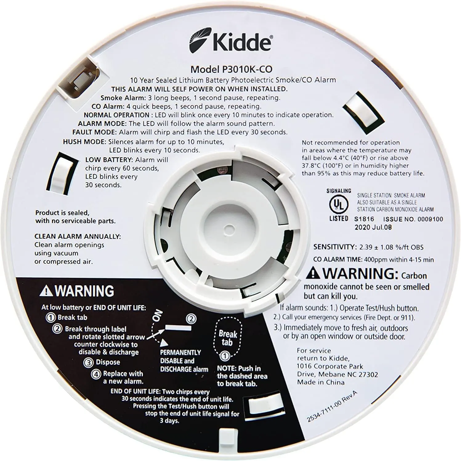 Kidde Smoke & Carbon Monoxide Detector Combo, 10-Year Battery, Replacement Alert, 4 Count (Pack of 1)