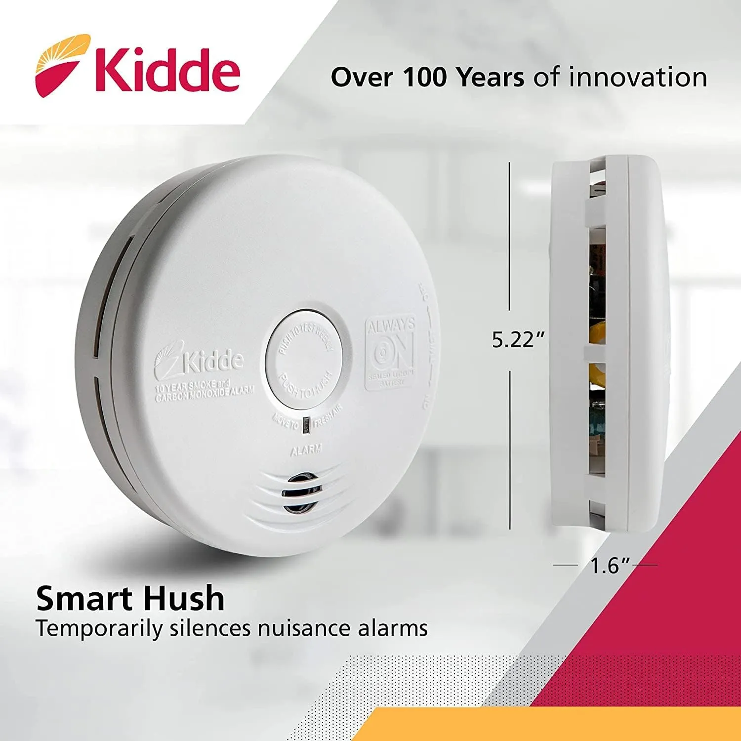 Kidde Smoke & Carbon Monoxide Detector Combo, 10-Year Battery, Replacement Alert, 4 Count (Pack of 1)