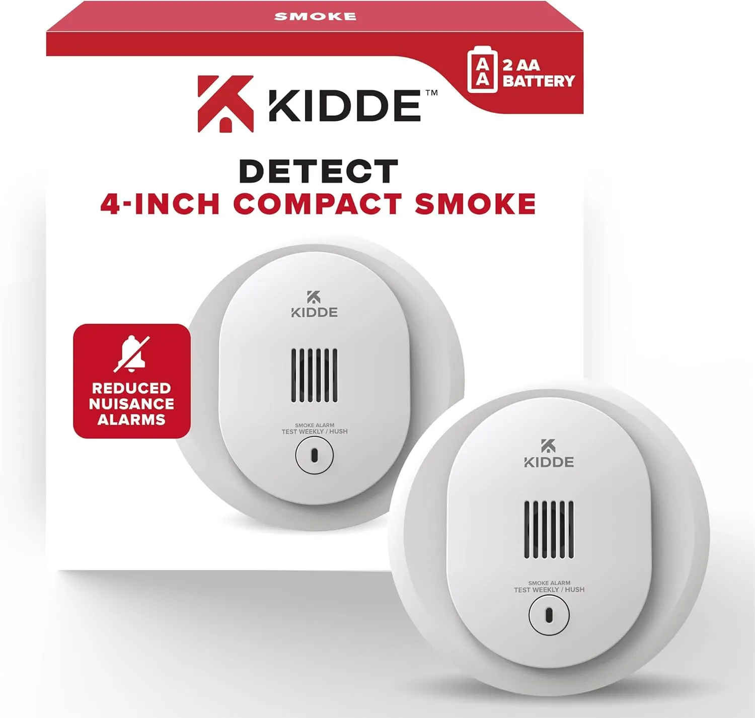 Kidde Smoke Detector, 4-Inch Compact, AA Battery Powered