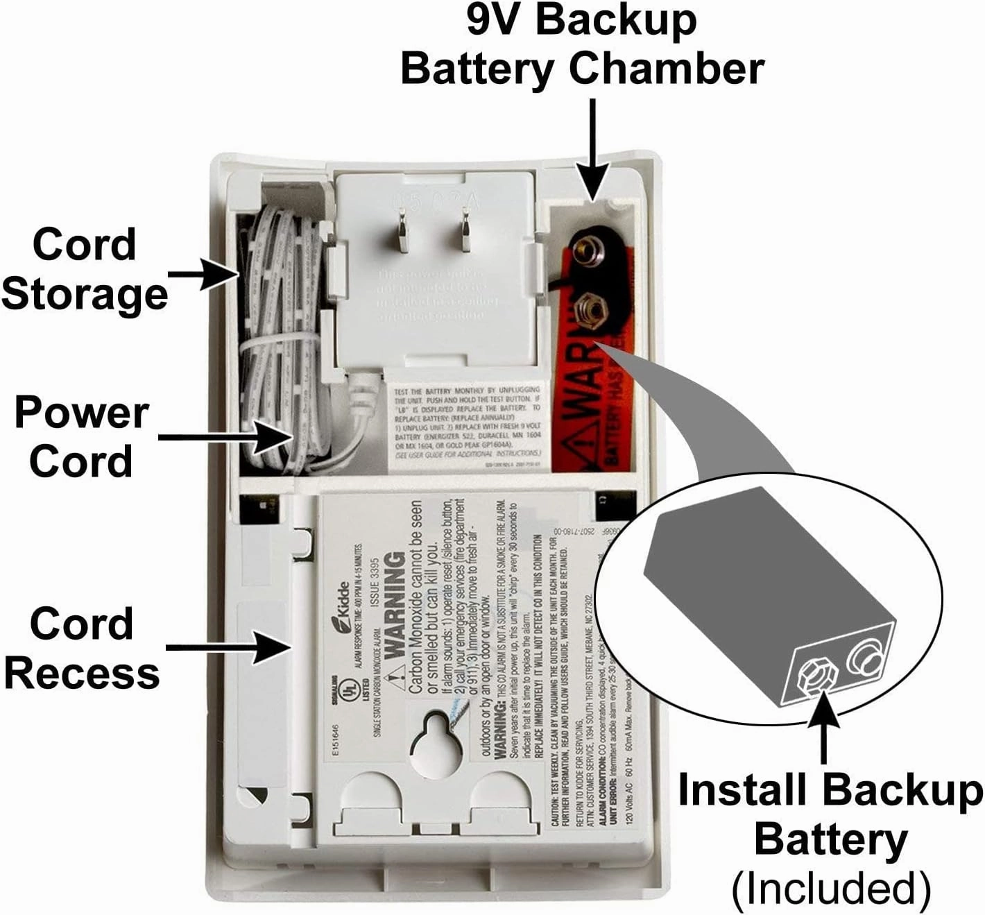 Kidde Carbon Monoxide Detector, Plug In Wall with 9-Volt Battery Backup, Digital LED Display - 2 Pack