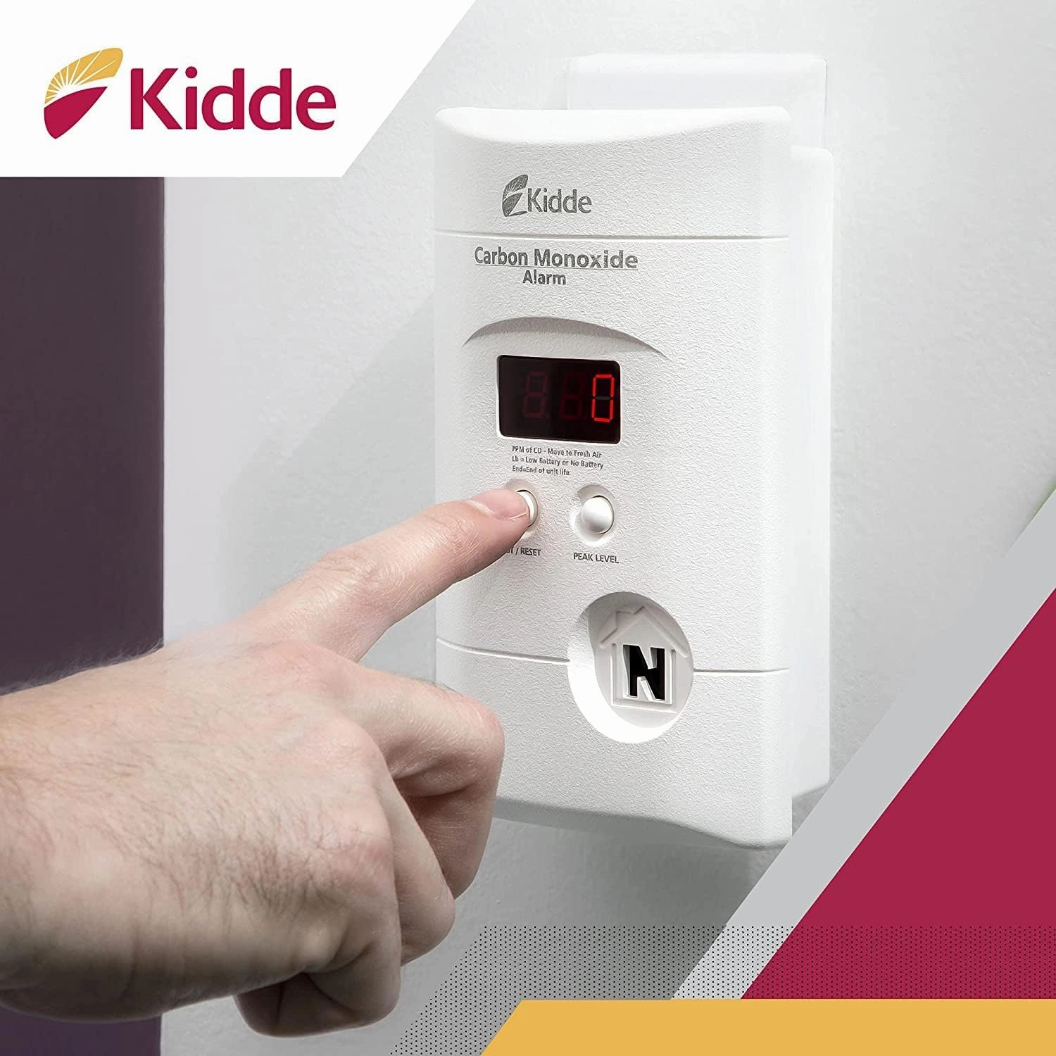 Kidde Carbon Monoxide Detector, Plug In Wall with 9-Volt Battery Backup, Digital LED Display - 2 Pack