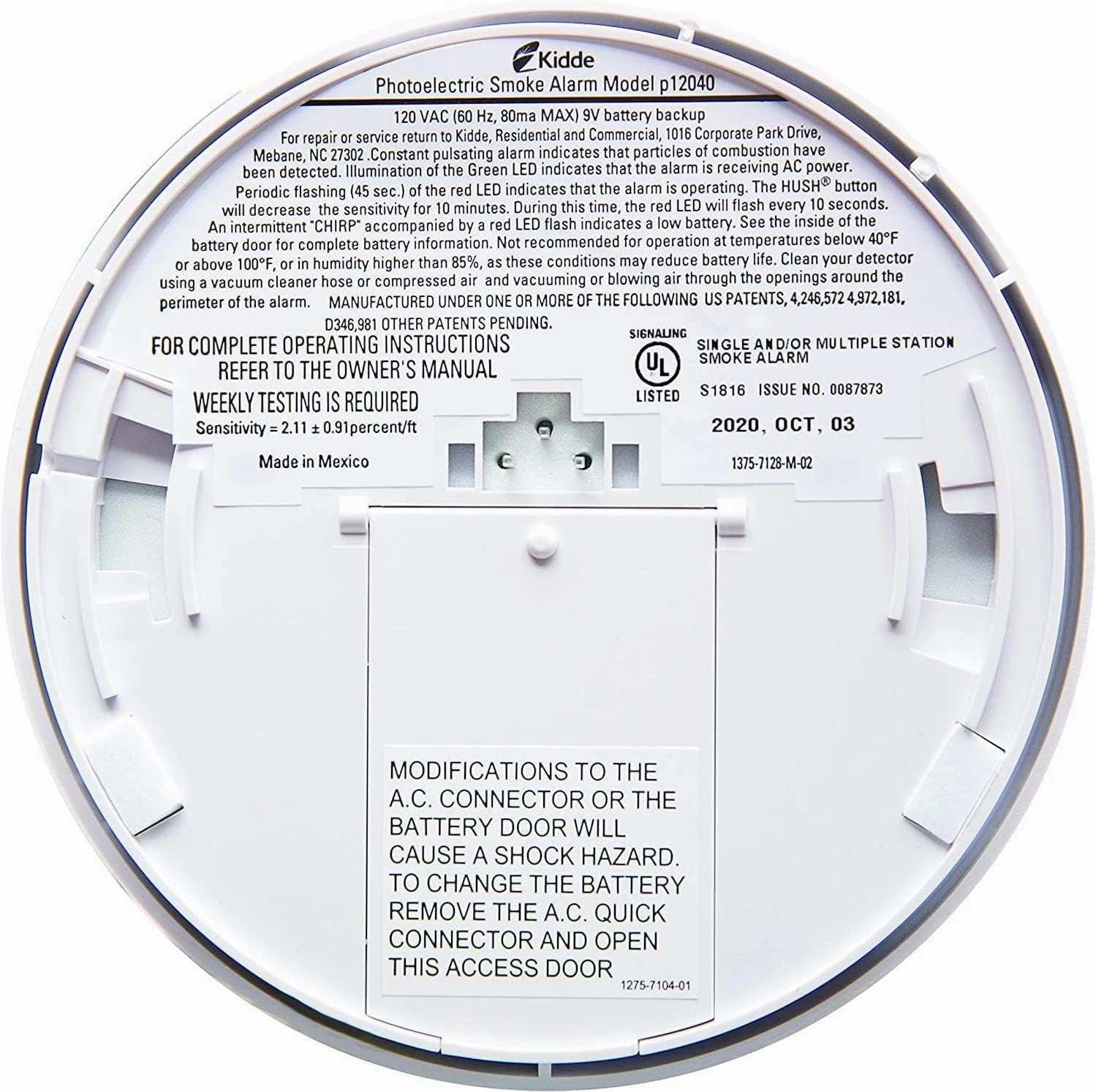 Kidde Smoke Detector, Hardwired Smoke Alarm with 9-Volt Battery Backup, Test-Reset Button, Interconnect Capability, 1 Count (Pack of 1), White