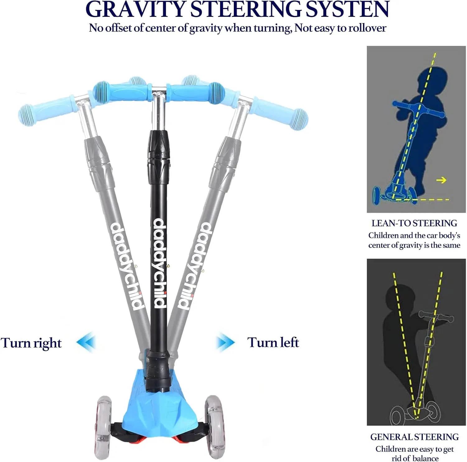 Kids Kick Scooter, 3 Wheeled Scooter for Kids, Child/Toddlers Toy, Adjustable Height, Anti-Slip Deck, Flashing Wheel Lights, for Boys/Girls 3-12 Year Old