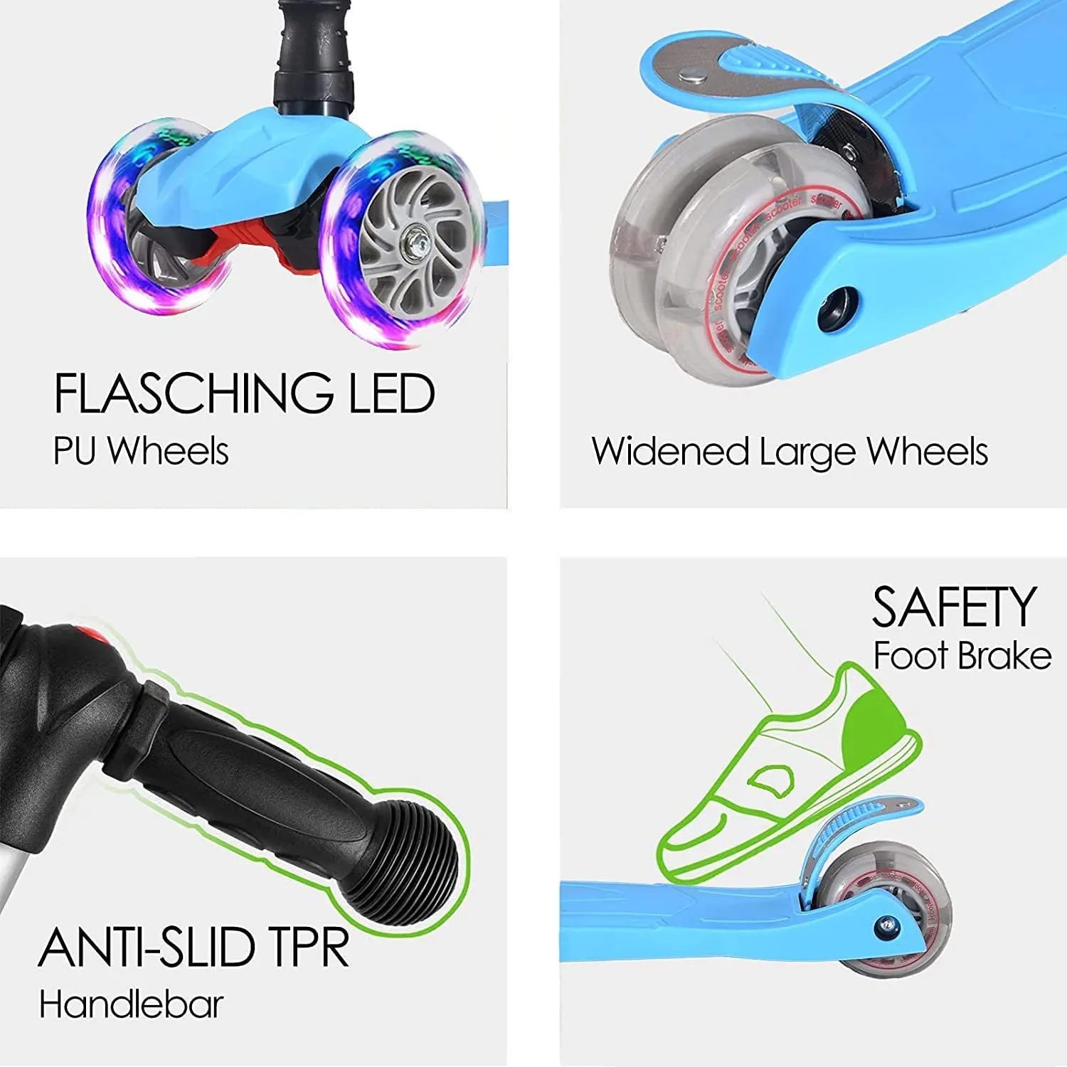 Kids Kick Scooter, 3 Wheeled Scooter for Kids, Child/Toddlers Toy, Adjustable Height, Anti-Slip Deck, Flashing Wheel Lights, for Boys/Girls 3-12 Year Old