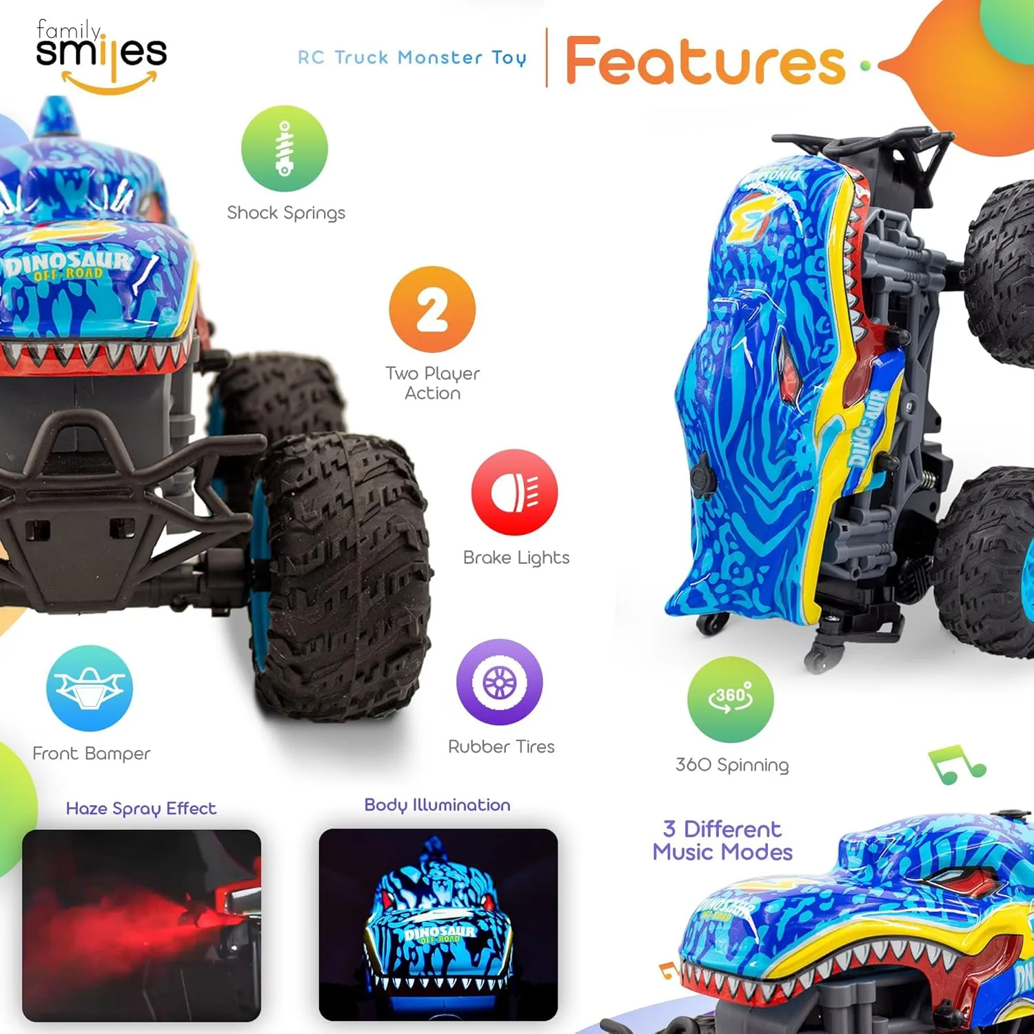 Kids Remote Control Toy Blue Dinosaur Monster Truck RC Vehicle Gift Toys Boys Age 8-12