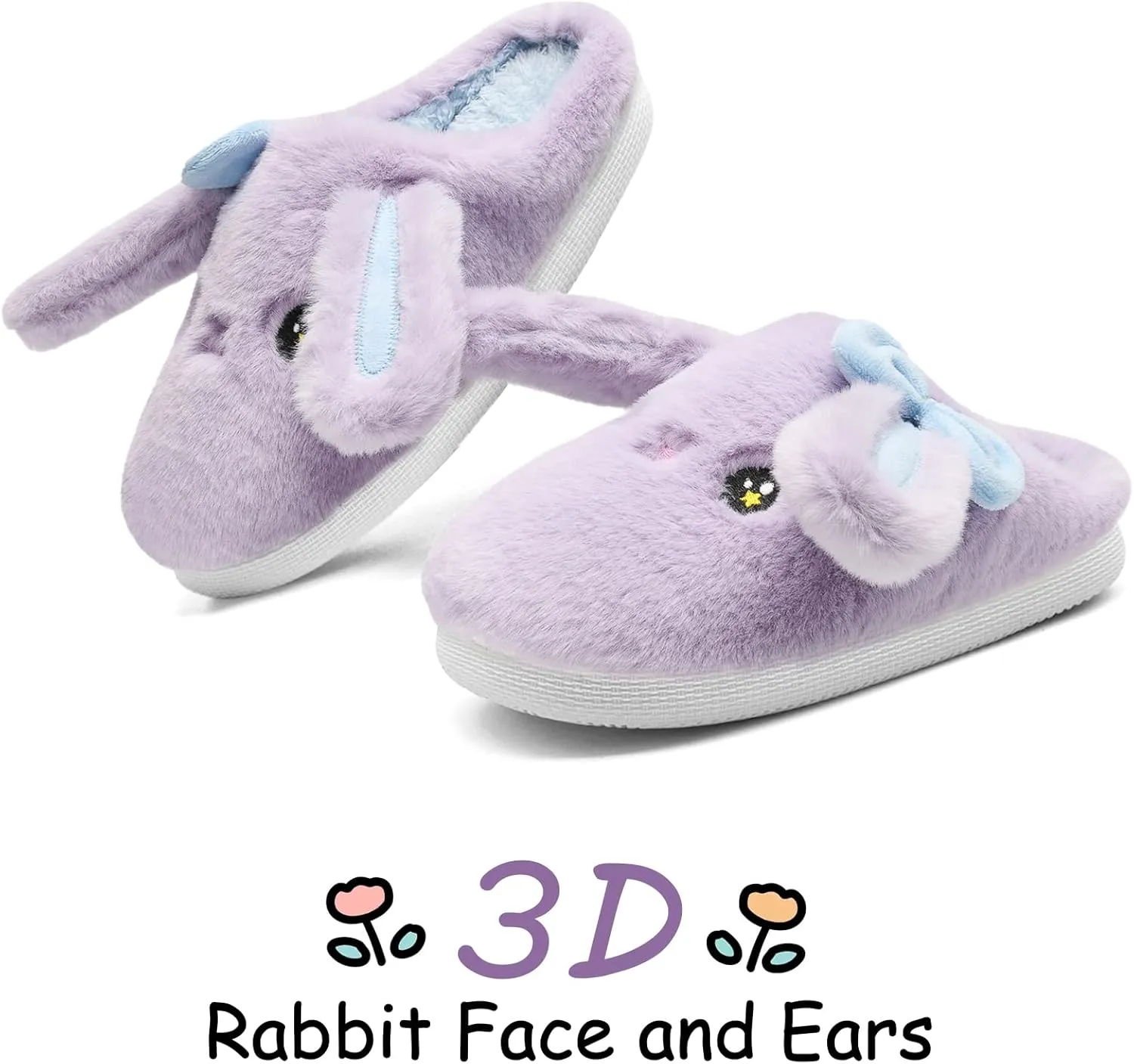 Kids Slippers Boys Girls Bunny Animal Slippers,Cute Bow Plush Funny Cartoon Rabbit Slippers,Comfy Fluffy Fuzzy Pillow Cloud Bedroom House Slippers Little/Big Kids