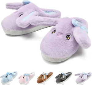 Kids Slippers Boys Girls Bunny Animal Slippers,Cute Bow Plush Funny Cartoon Rabbit Slippers,Comfy Fluffy Fuzzy Pillow Cloud Bedroom House Slippers Little/Big Kids