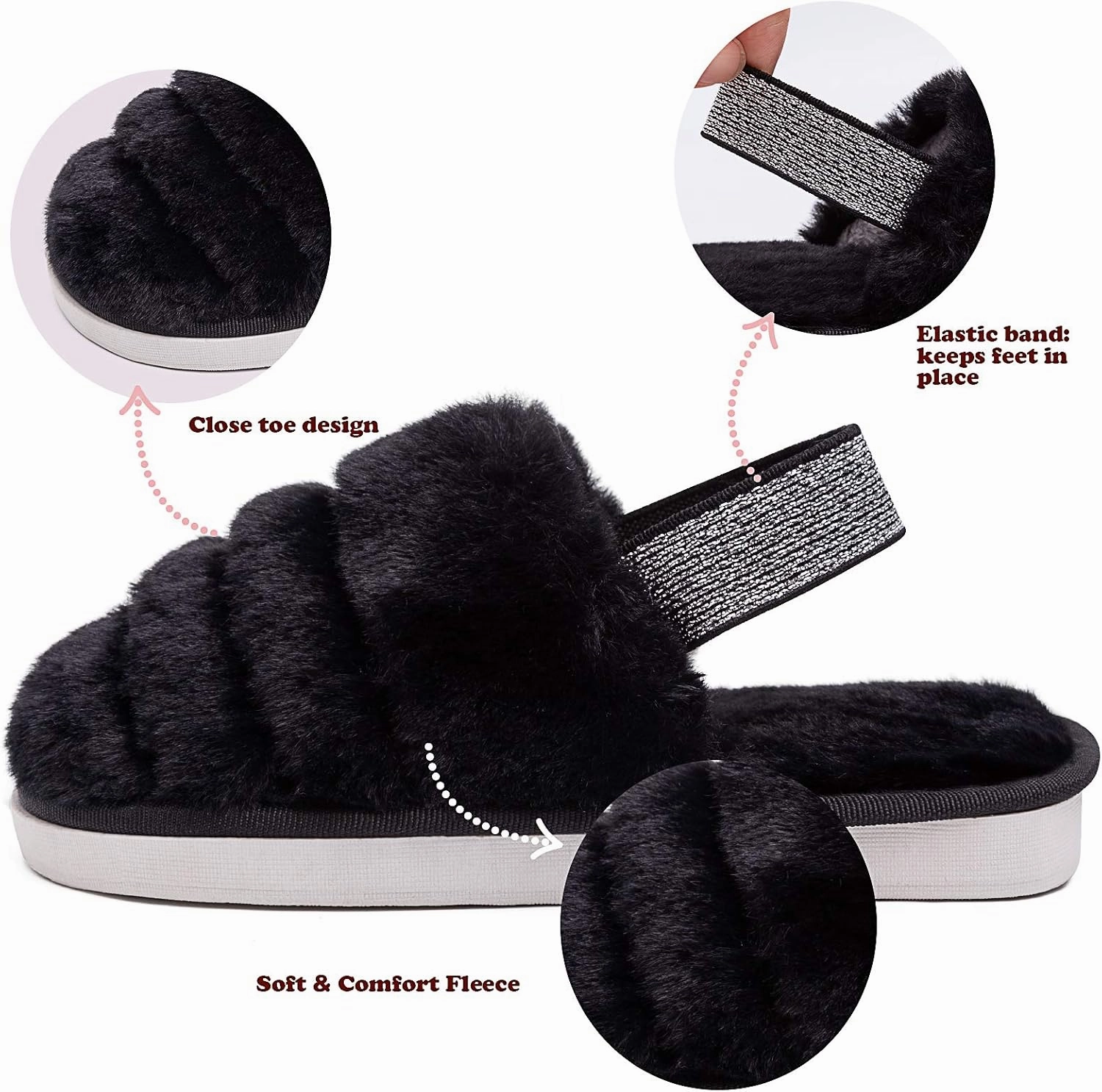 Kids Fluffy Fuzzy Slippers Open Toe House Home Slippers for Boys and Girls Faux Fur Slides with Strap Little Kids Slip-on Shoes