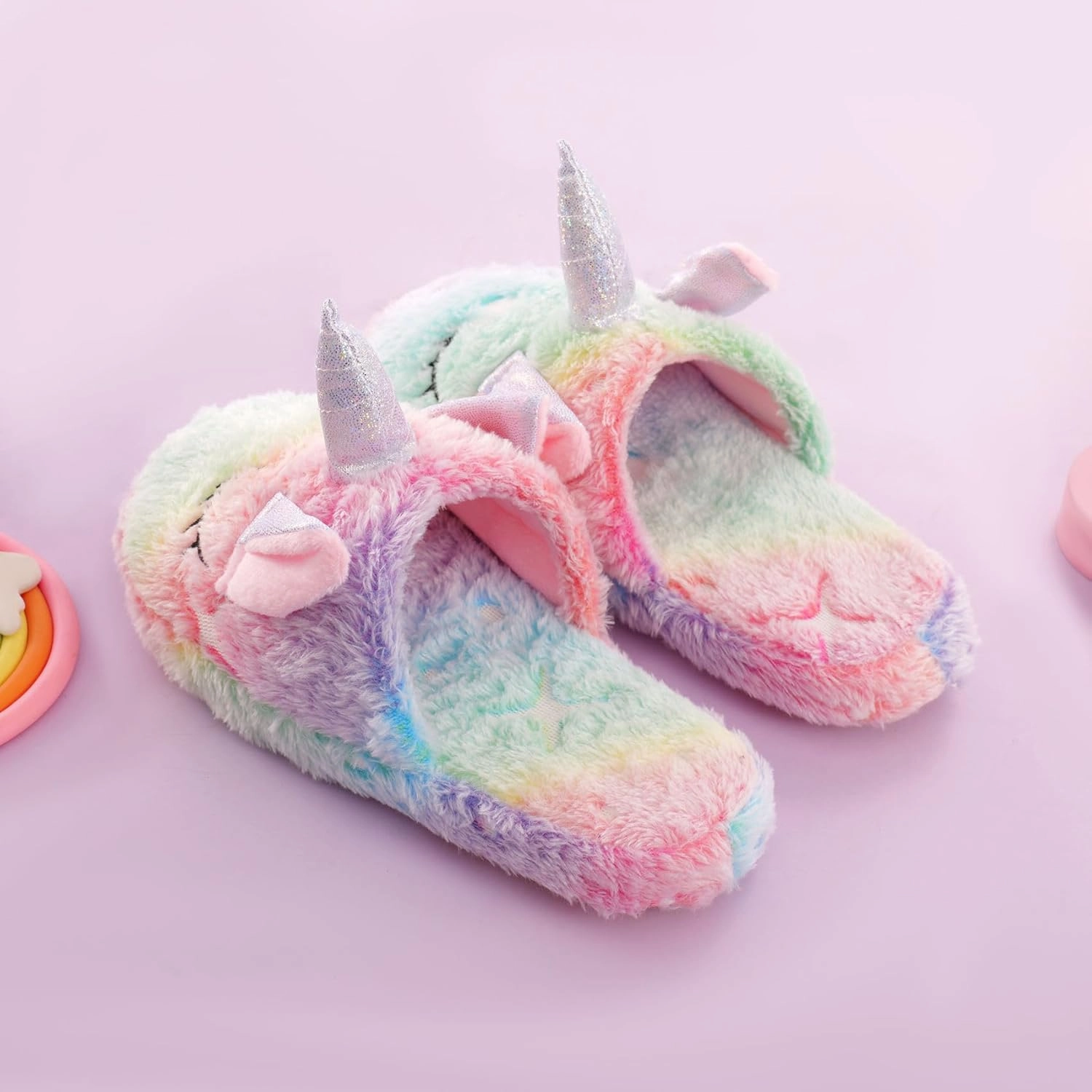 Kids Fuzzy Slippers for Girls Boys Unicorn Glow in the Dark Plush Fleece Warm Indoor Shoes