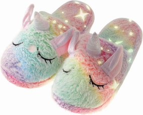 Kids Fuzzy Slippers for Girls Boys Unicorn Glow in the Dark Plush Fleece Warm Indoor Shoes