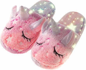 Kids Fuzzy Slippers for Girls Boys Unicorn Glow in the Dark Plush Fleece Warm Indoor Shoes