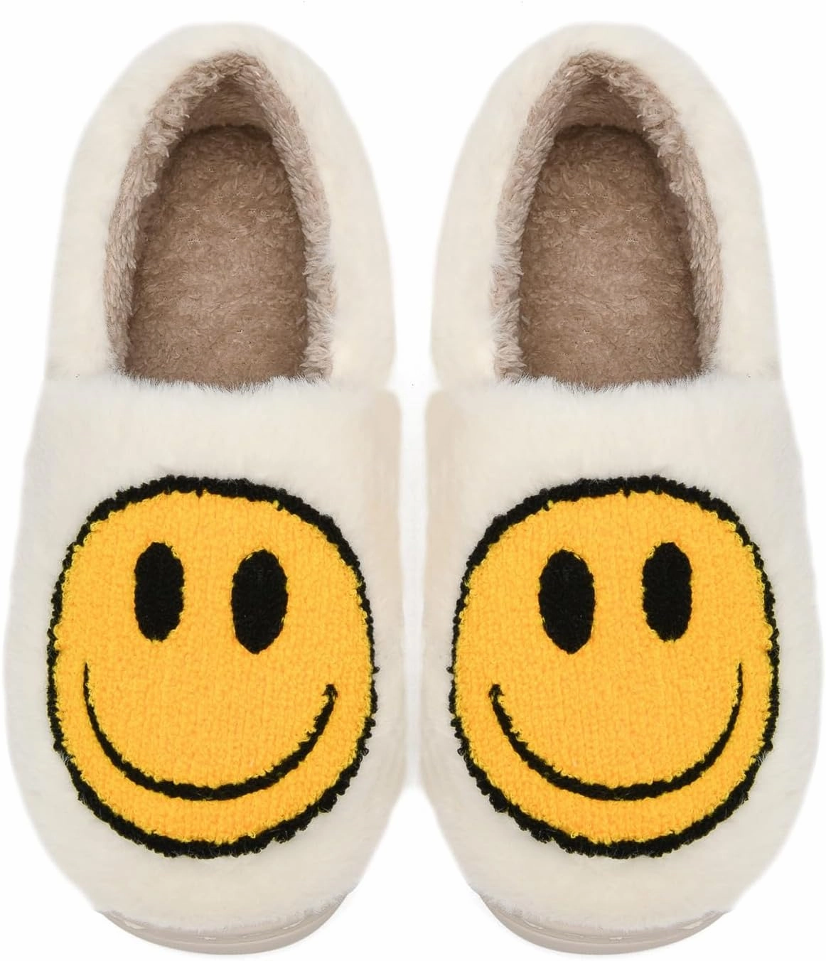 Kids Smile Face Slippers for Boys Girls, Cute Plush Fuzzy Toddler Infant Happy Face Slippers, Indoor Outdoor Non-slip Robber Sole with Memory Foam Warm Pillow House Shoes