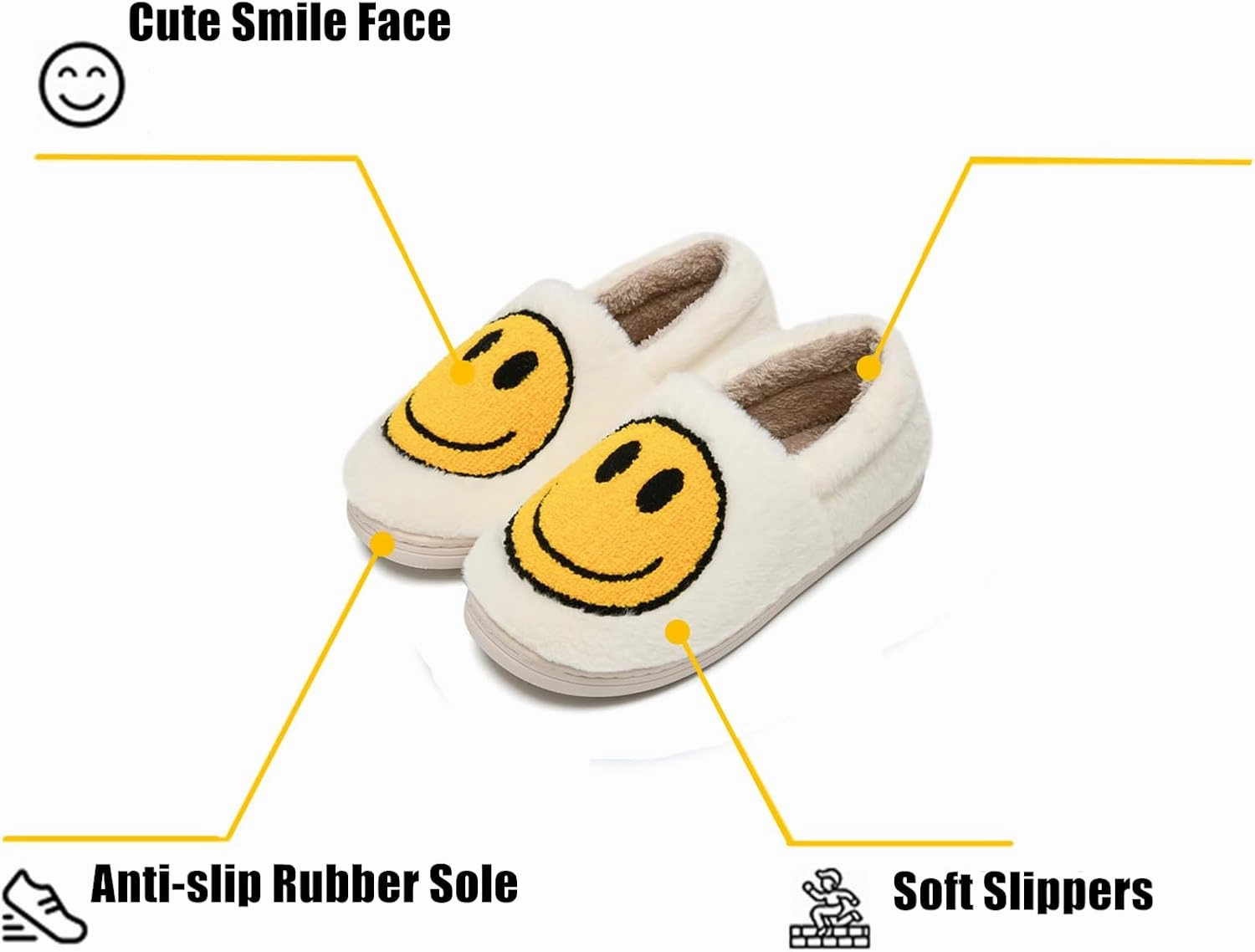 Kids Smile Face Slippers for Boys Girls, Cute Plush Fuzzy Toddler Infant Happy Face Slippers, Indoor Outdoor Non-slip Robber Sole with Memory Foam Warm Pillow House Shoes