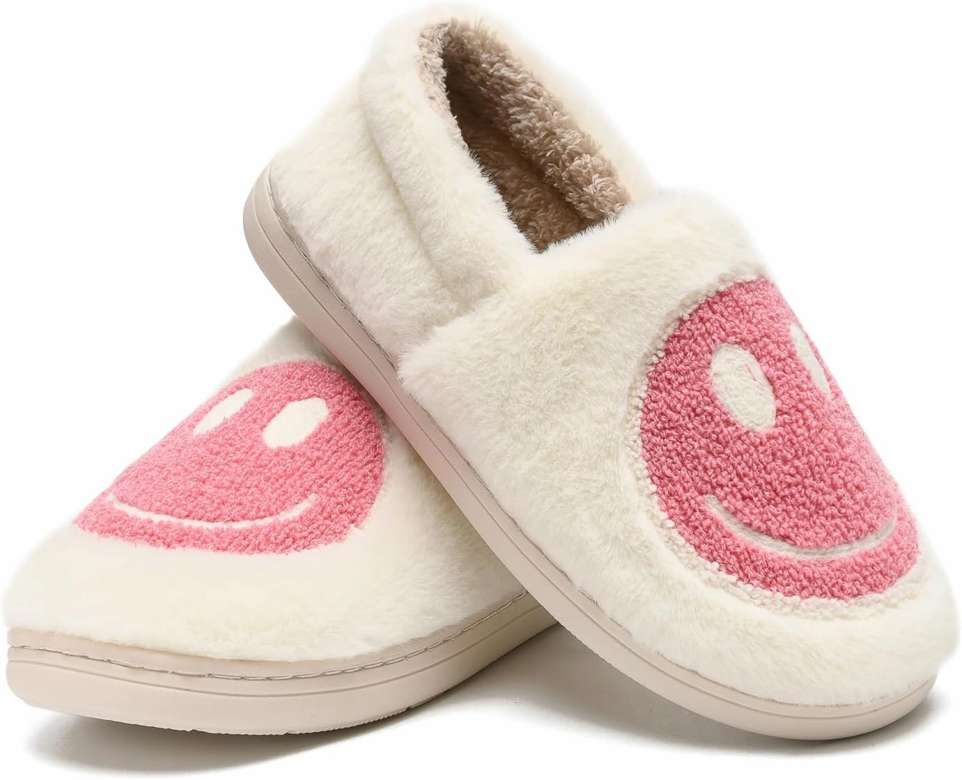 Kids Smile Face Slippers for Boys Girls, Cute Plush Fuzzy Toddler Infant Happy Face Slippers, Indoor Outdoor Non-slip Robber Sole with Memory Foam Warm Pillow House Shoes