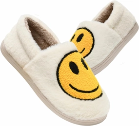 Kids Smile Face Slippers for Boys Girls, Cute Plush Fuzzy Toddler Infant Happy Face Slippers, Indoor Outdoor Non-slip Robber Sole with Memory Foam Warm Pillow House Shoes