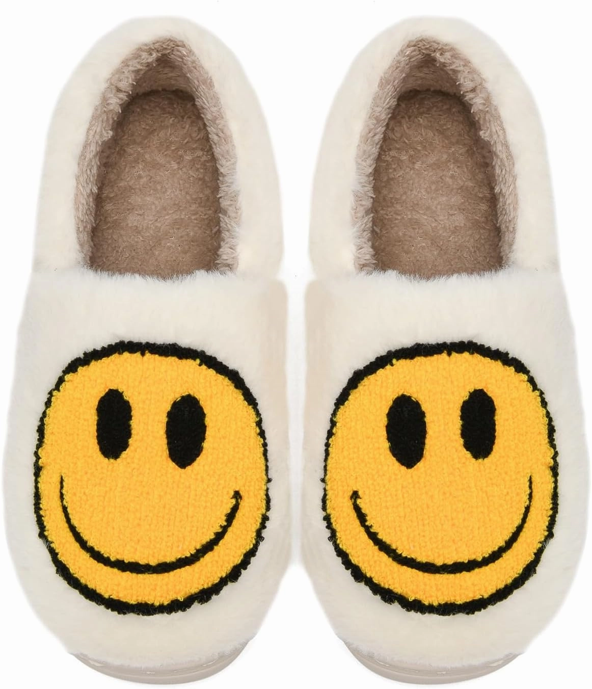 Kids Smile Face Slippers for Boys Girls, Cute Plush Fuzzy Toddler Infant Happy Face Slippers, Indoor Outdoor Non-slip Robber Sole with Memory Foam Warm Pillow House Shoes