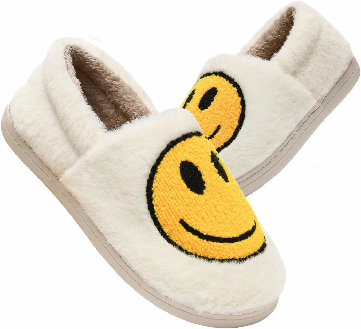 Kids Smile Face Slippers for Boys Girls, Cute Plush Fuzzy Toddler Infant Happy Face Slippers, Indoor Outdoor Non-slip Robber Sole with Memory Foam Warm Pillow House Shoes