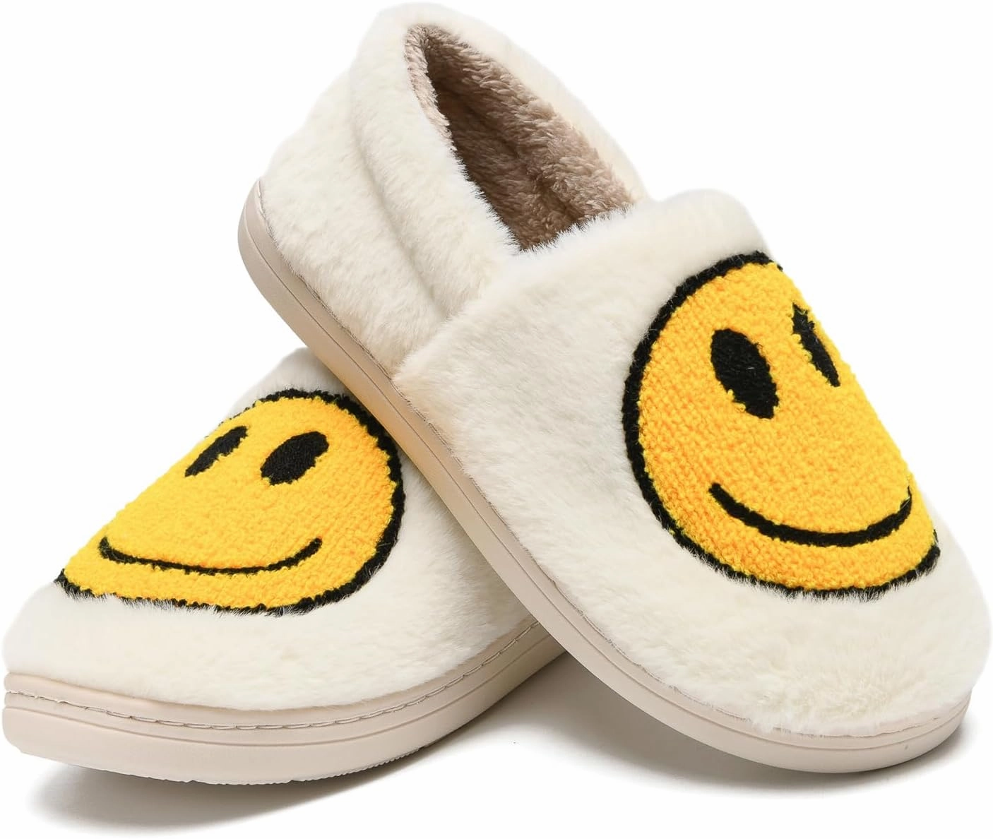 Kids Smile Face Slippers for Boys Girls, Cute Plush Fuzzy Toddler Infant Happy Face Slippers, Indoor Outdoor Non-slip Robber Sole with Memory Foam Warm Pillow House Shoes