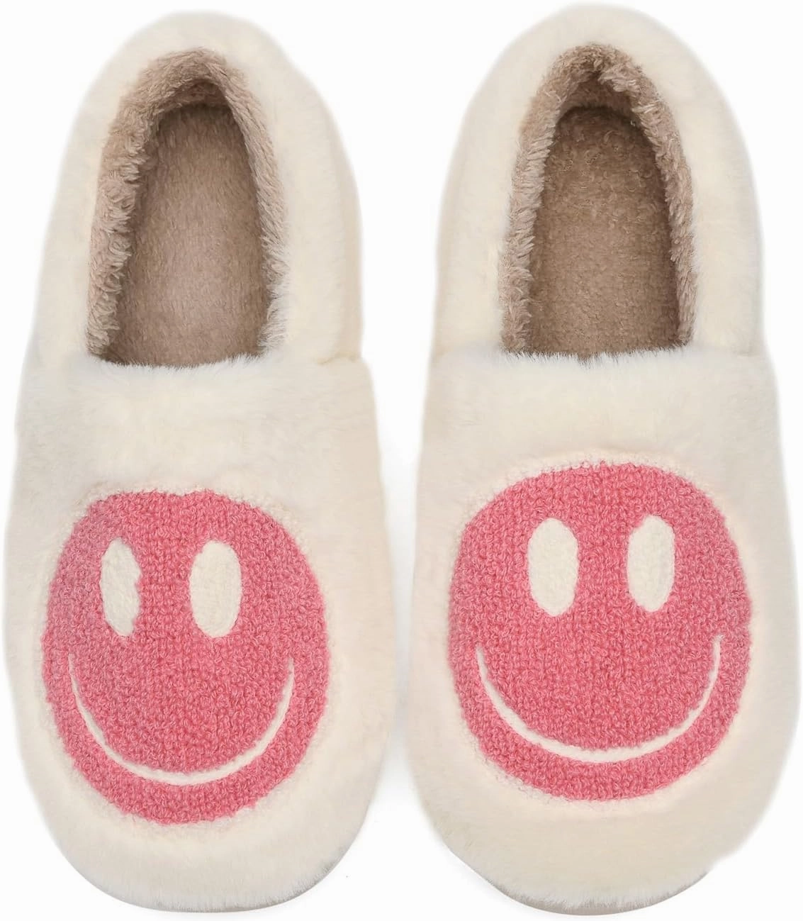 Kids Smile Face Slippers for Boys Girls, Cute Plush Fuzzy Toddler Infant Happy Face Slippers, Indoor Outdoor Non-slip Robber Sole with Memory Foam Warm Pillow House Shoes