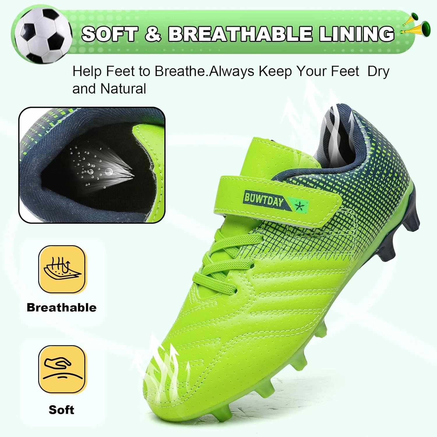 Kids Soccer Cleats Boys Girls Athletic Outdoor Firm Ground Youth Football Shoes(Little Kid/Big Kid)