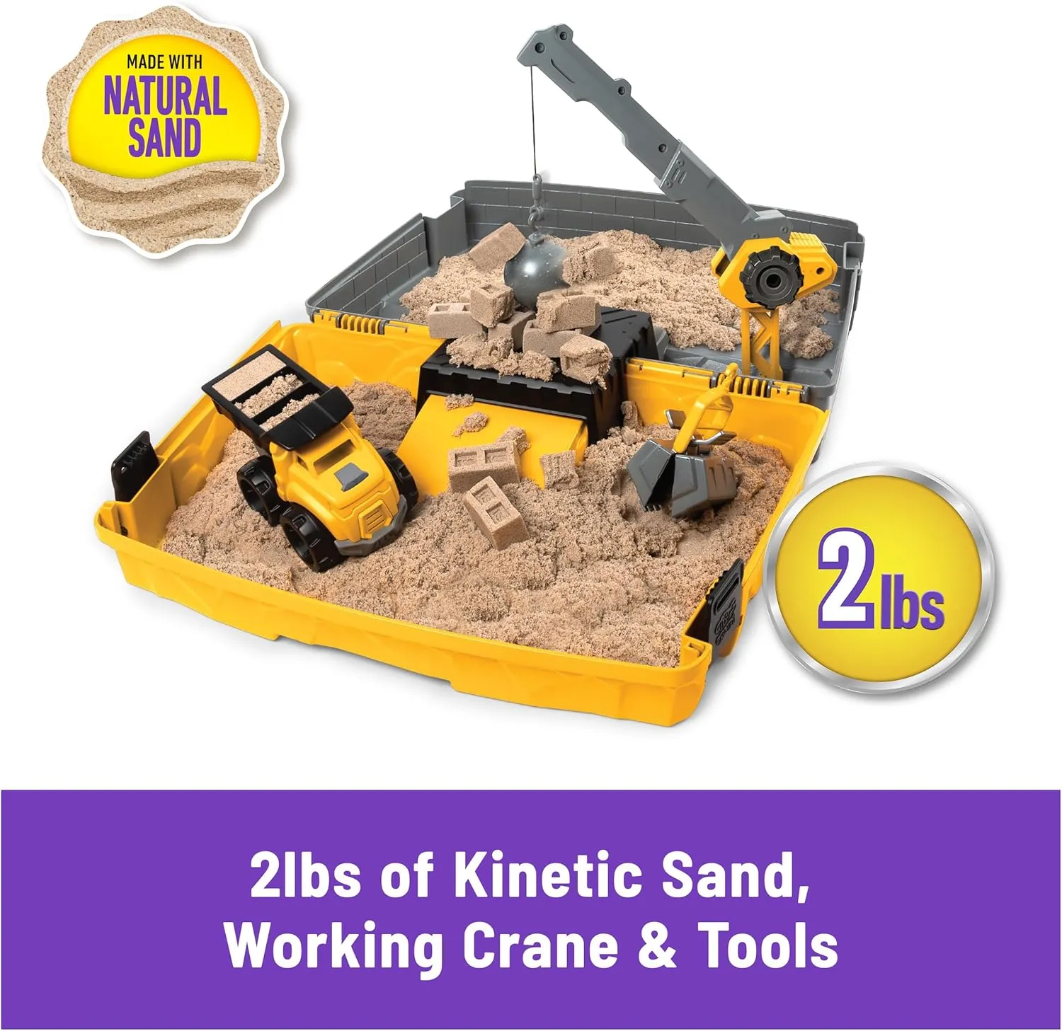 Kinetic Sand, Construction Site Folding Sandbox with 2lbs Play Sand & Toy Truck, Sensory Toys for Kids Ages 3 and up